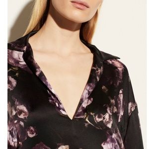 Vince Night Garden Lapel Collar Silk Popover